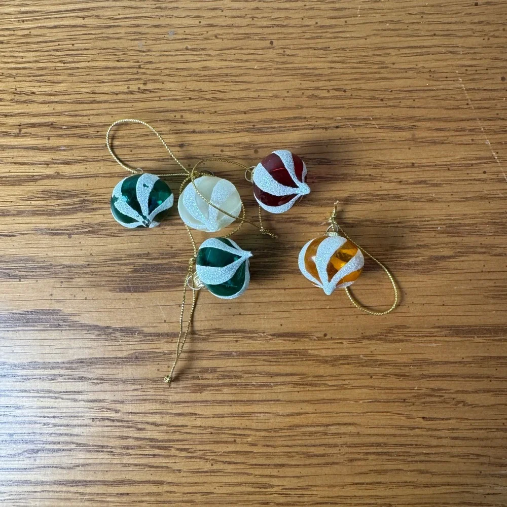 Vintage Christmas Glass‎ Ornaments Set of 5 Glitter Swirl Holiday Decor